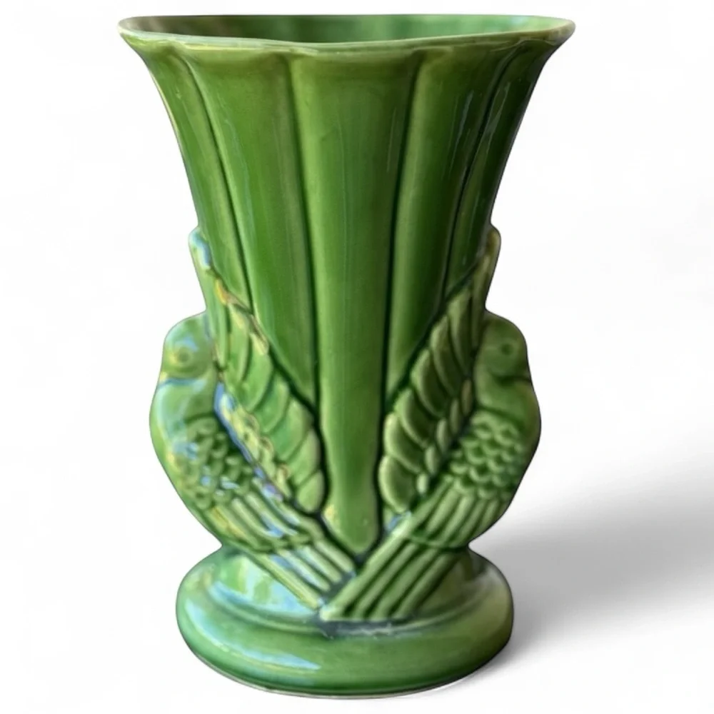 Vintage Shawnee Pottery Double Dove Green Vase Mid Century 1940s - Picture 3 of 4
